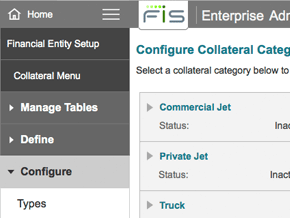 Collateral Application Category Configuration Menu Drawer Open