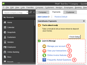 Intuit QuickBooks Payments as a Feature Bank Finish Set Up Flow